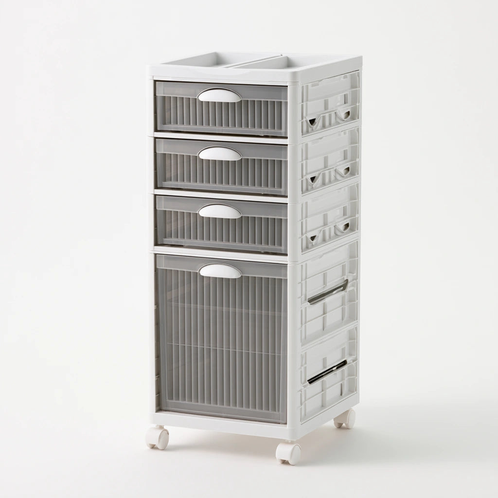Tour de rangement sur roulettes en plastique sur roulettes à quatre niveaux, coloris blanc