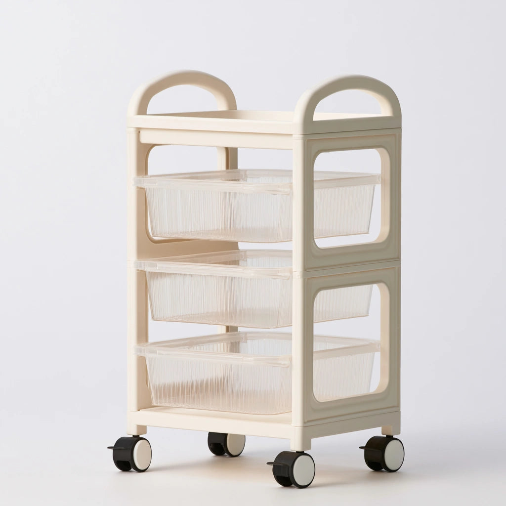 Chariot de rangement aux lignes épurées sur roulettes à trois niveaux, coloris gris