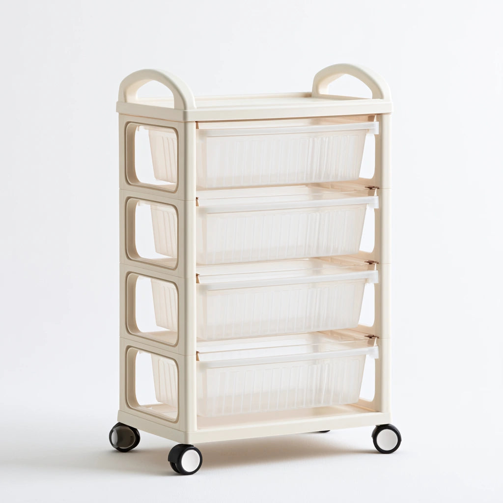 Chariot de rangement aux lignes épurées sur roulettes à trois niveaux, coloris gris