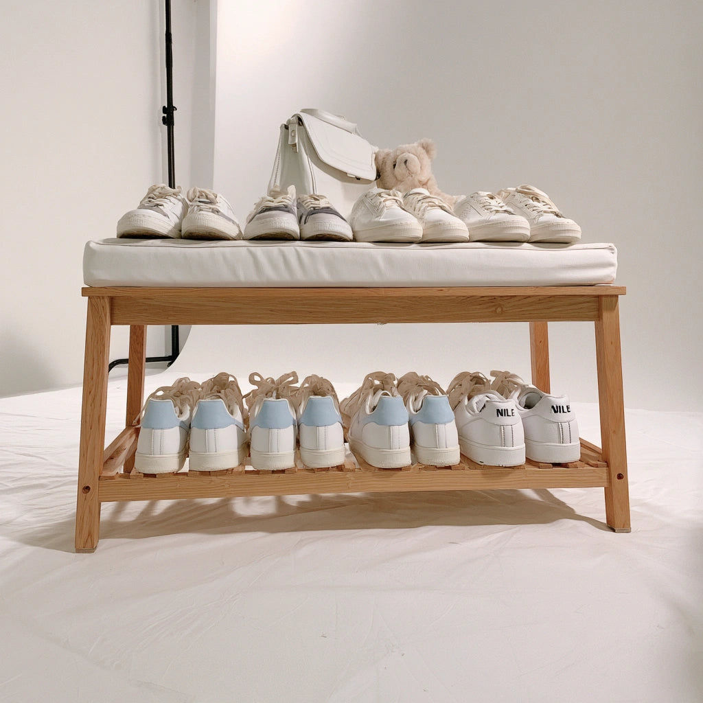 Banc à chaussures à niveaux en bois à deux niveaux, coloris brun clair