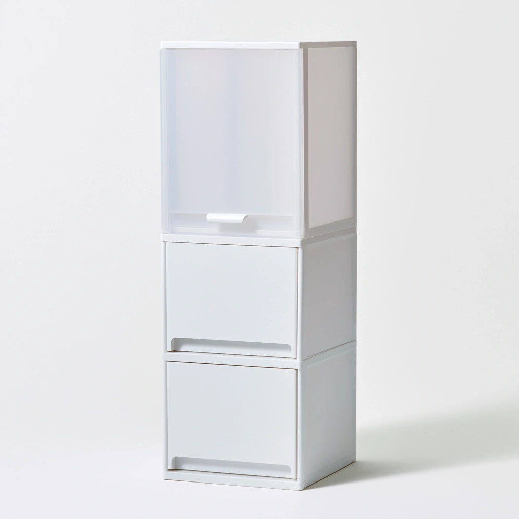 Tour de rangement étroite en plastique à trois niveaux, coloris blanc