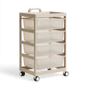 Chariot de rangement aux lignes épurées sur roulettes à quatre niveaux, coloris beige